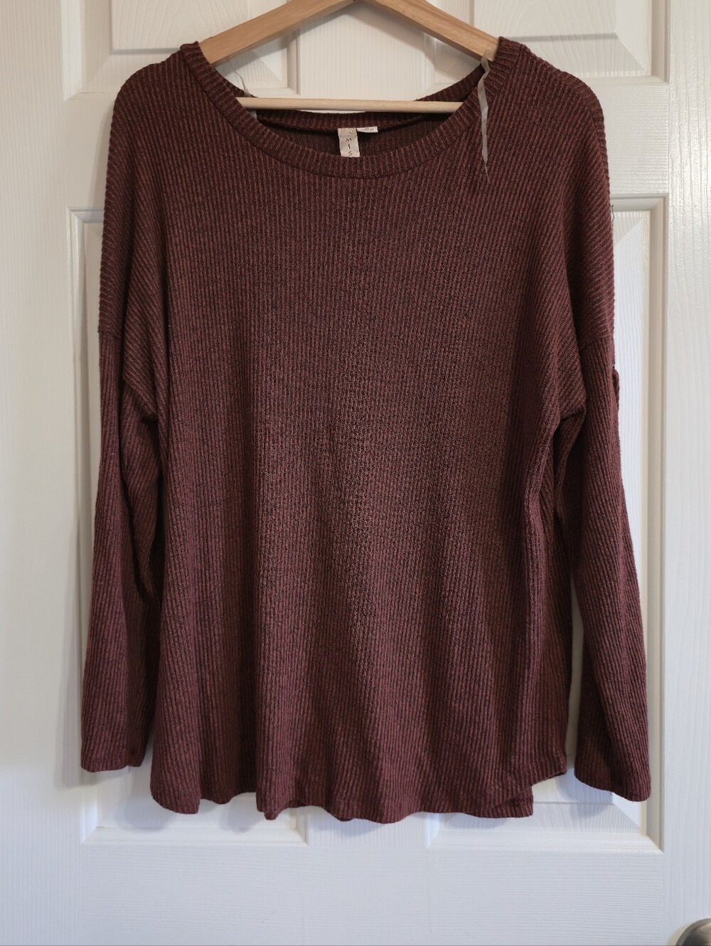 Misia Women's 1X Brown Rib-Knit Scoop Neck Pullover Sweater Lace-Up Sleeve